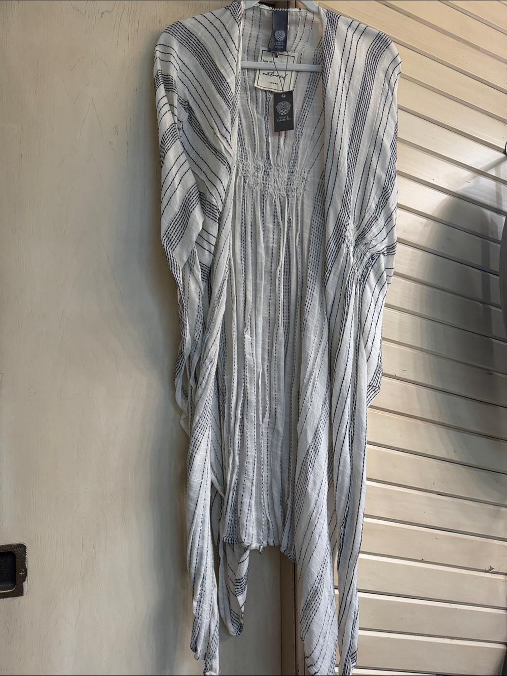 Lightweight White and Black Striped Open Cardigan - Vince Camuto